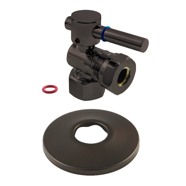 Kingston Brass 1/2" FIP X 1/2" or 7/16" O.D. Slip Joint Quarter-Turn Angle Stop Valve w/Flange, Oil Rubbed Bronze CC44105DLK - main